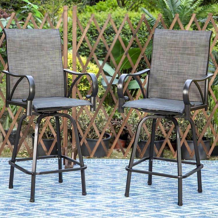 29 in. H Gray Swivel Metal Frame Outdoor Bar Stools (2-Pack)