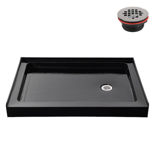 GB-2510-44-BL 48 in. x 36 in. Alcove Acrylic Shower Pan Base in Glossy Black with Right Drain, Drain Included