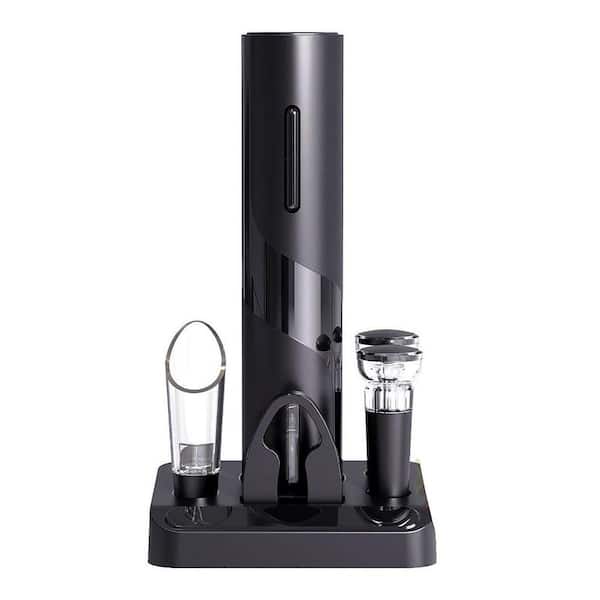 Black Electric Wine Opener Set Kitchen Wine Bottle Opener Kit with Foil Cutter Aerator Pourer Vacuum Stoppers