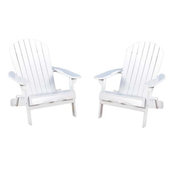Obadiah White Folding Wood Outdoor Patio Adirondack Chair (2-Pack)