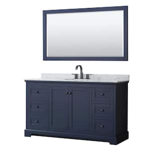 Avery 60 in. W x 22 in. D x 35 in. H Single Bath Vanity in Dark Blue with White Carrara Marble Top & 58" Mirror