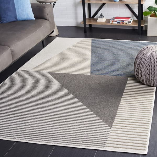 Pyramid 7 ft. x 7 ft. Ivory/Gray Navy Geometric Striped Abstract Square Area Rug