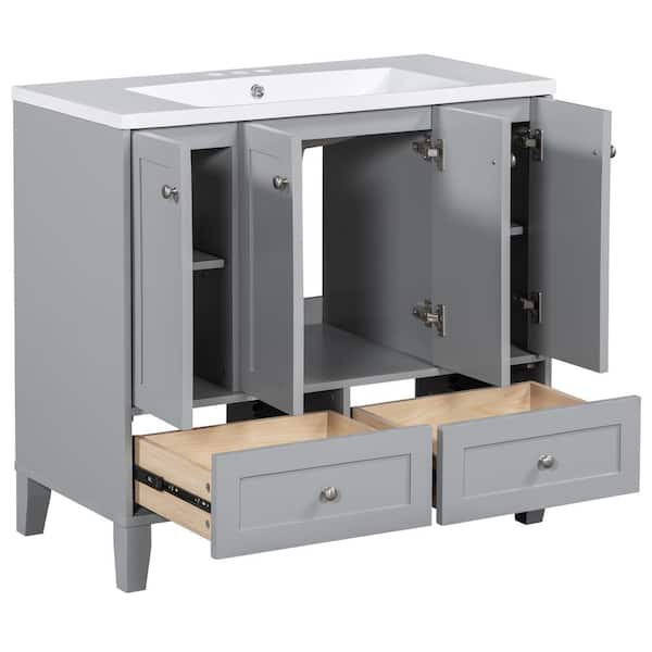 COWLOWN 36 in. W x 18 in. D x 34 in. H Bathroom Gray Linen Cabinet