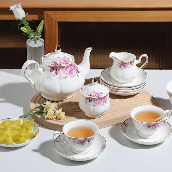 LAIFUCAM Cookware Set 22-Piece Vintage Floral Porcelain Tea Set