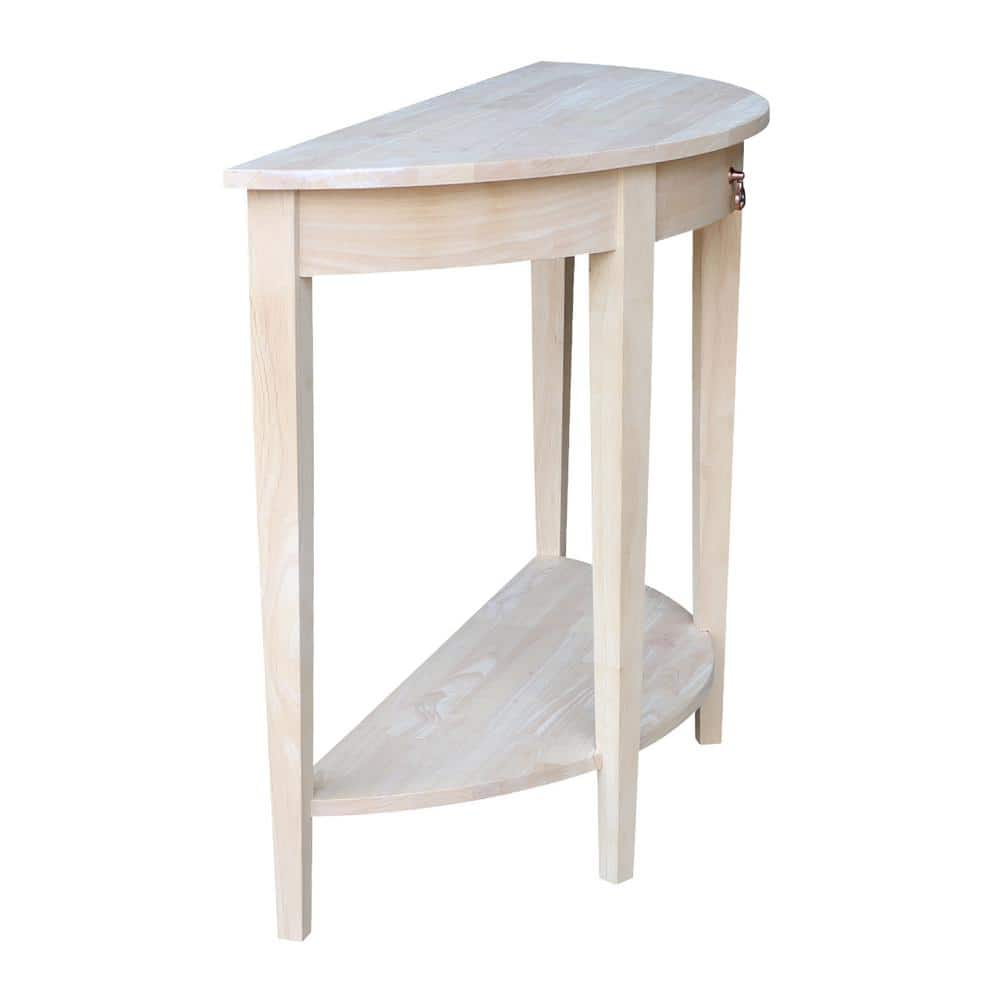 Elegant Unfinished Solid Wood Demilune Console Table with Storage