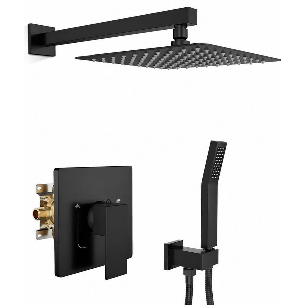 10-Inch Square Rainfall Shower Faucet System Wall Mounted Matte Black Solid Brass Valve Trim Kit Included price history on PriceWatchPro