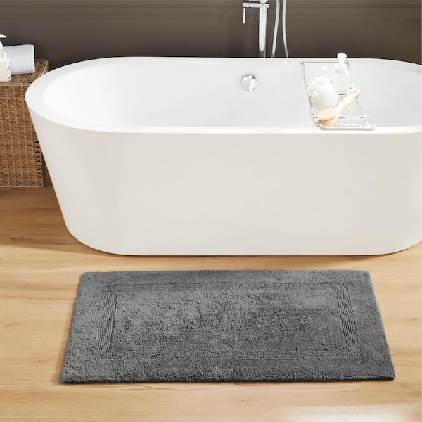 Lux Collection Grey 24 in. x 40 in. 100% Cotton Reversible Race Track Pattern Bath Rug