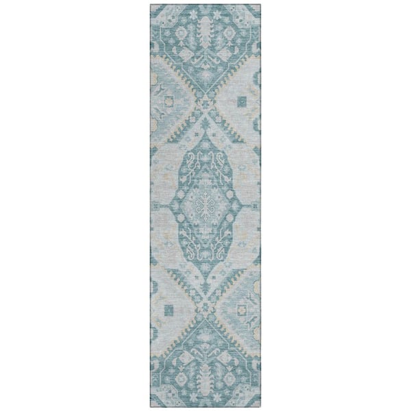 Chantille Machine Washable Indoor/Outdoor Abstract ACN3103 Teal 2 ft. x 7 ft. Runner Rug