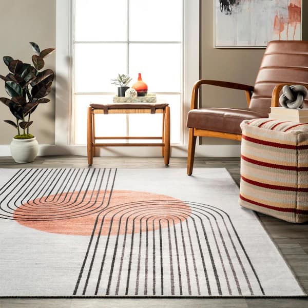 nuLOOM Martine Abstract Sun Machine Washable Area Rug 7' 3 x 9' in Beige