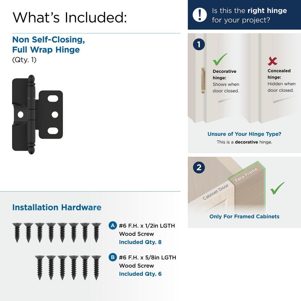 Matte Black Steel Full Wrap Cabinet Hinge with Ball Tip
