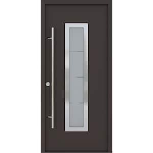 ARGOS 37 in. x 82" Right-Hand/Inswing Frosted Glass BROWN/WHITE Finished Steel Prehung Front Door with Hardware Kit