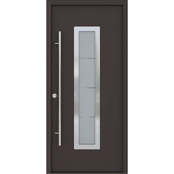 Belldinni ARGOS 37 in. x 82" Right-Hand/Inswing Frosted Glass BROWN/WHITE Finished Steel Prehung Front Door with Hardware Kit