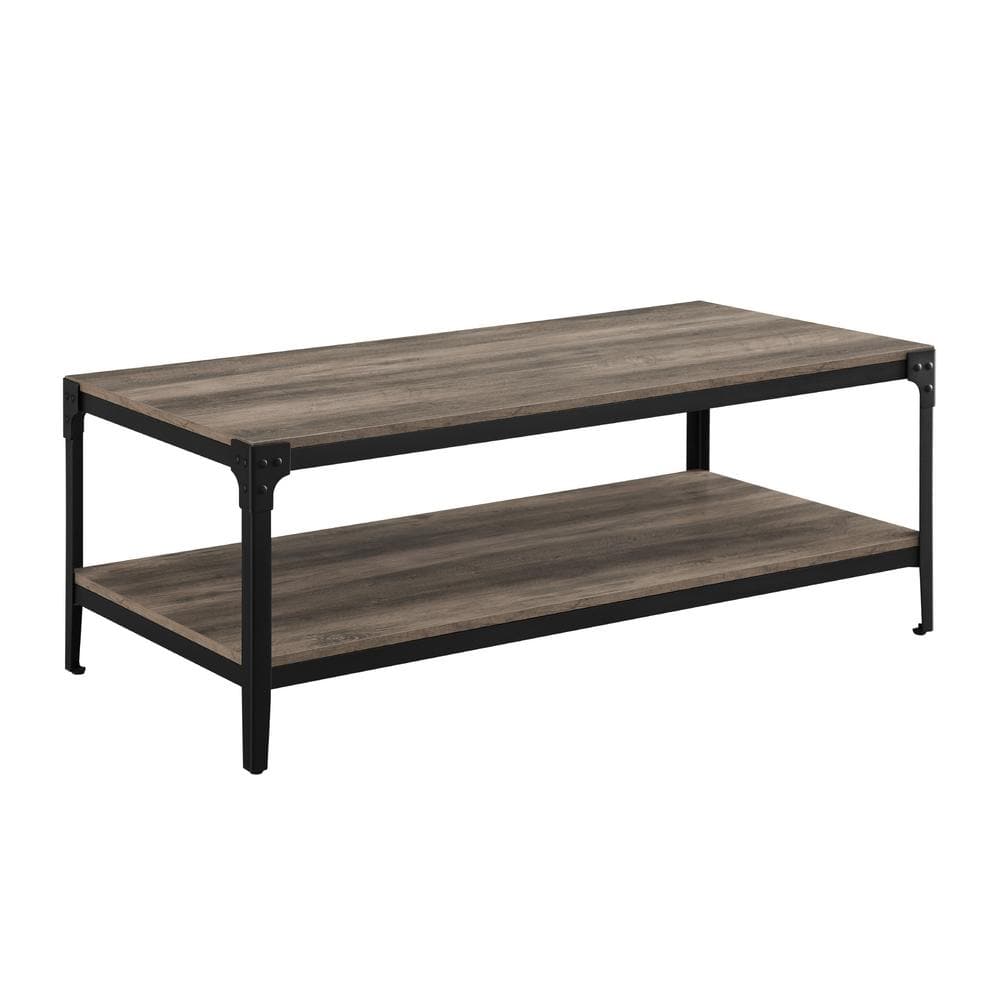 Rustic Gray Wash Rectangular Wood & Metal Coffee Table