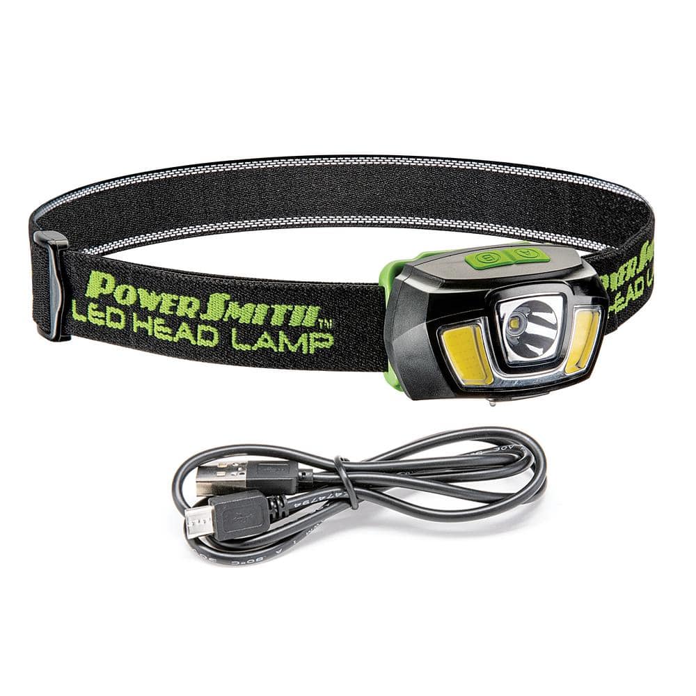 PowerSmith 250 Lumens LED Rechargeable Weatherproof Lithium-ion Tiltable  HeadLamp with Flood/Spot/Strobe Modes and Charger PHLR225D The Home Depot
