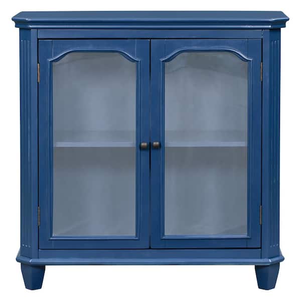 Tileon 2-Shelf Antique Navy Blue Wood Pantry Organizer with Acrylic Door