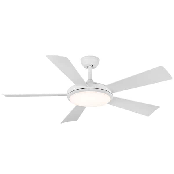 Unbranded 52 in. Integrated LED Indoor/Outdoor White Downrod Mount Ceiling Fan with Adjustable Light Kit and Remote, DC