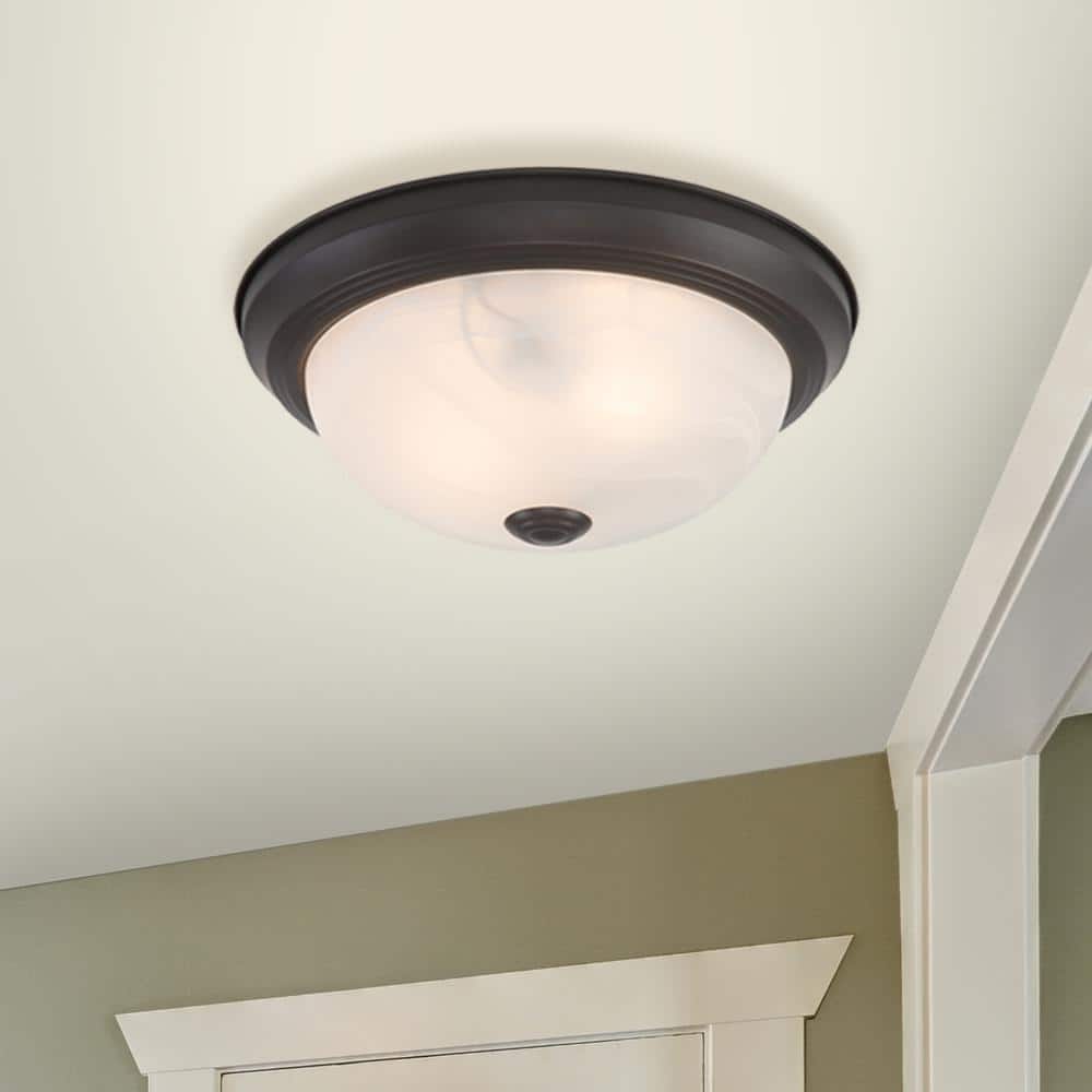 Oil Rubbed Bronze Flush Mount with White Marble Glass Shade