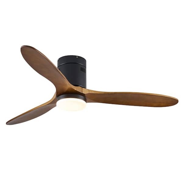 Pacific Core 52 in. Smart Indoor Black Ceiling Fan with Brown Solid Wood Blades, LED Bulb Included, Remote Control Included