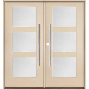 Modern Faux Pivot 72 in. x 80 in. Right-Active/Inswing 3Lite Satin Glass Unfinished Double Fiberglass Prehung Front Door