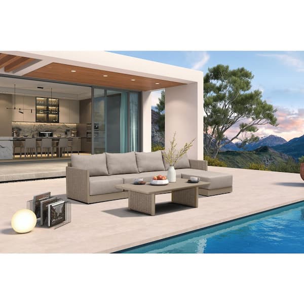 PURPLE LEAF 6 Pieces Patio Seating Sofas with Ottoman Aluminum Furniture Outdoor Couch Sectional Set with Cushions Beige