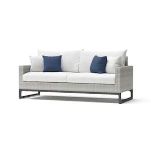 Milo Grey Wicker Outdoor Sofa with Sunbrella Bliss Ink Cushions