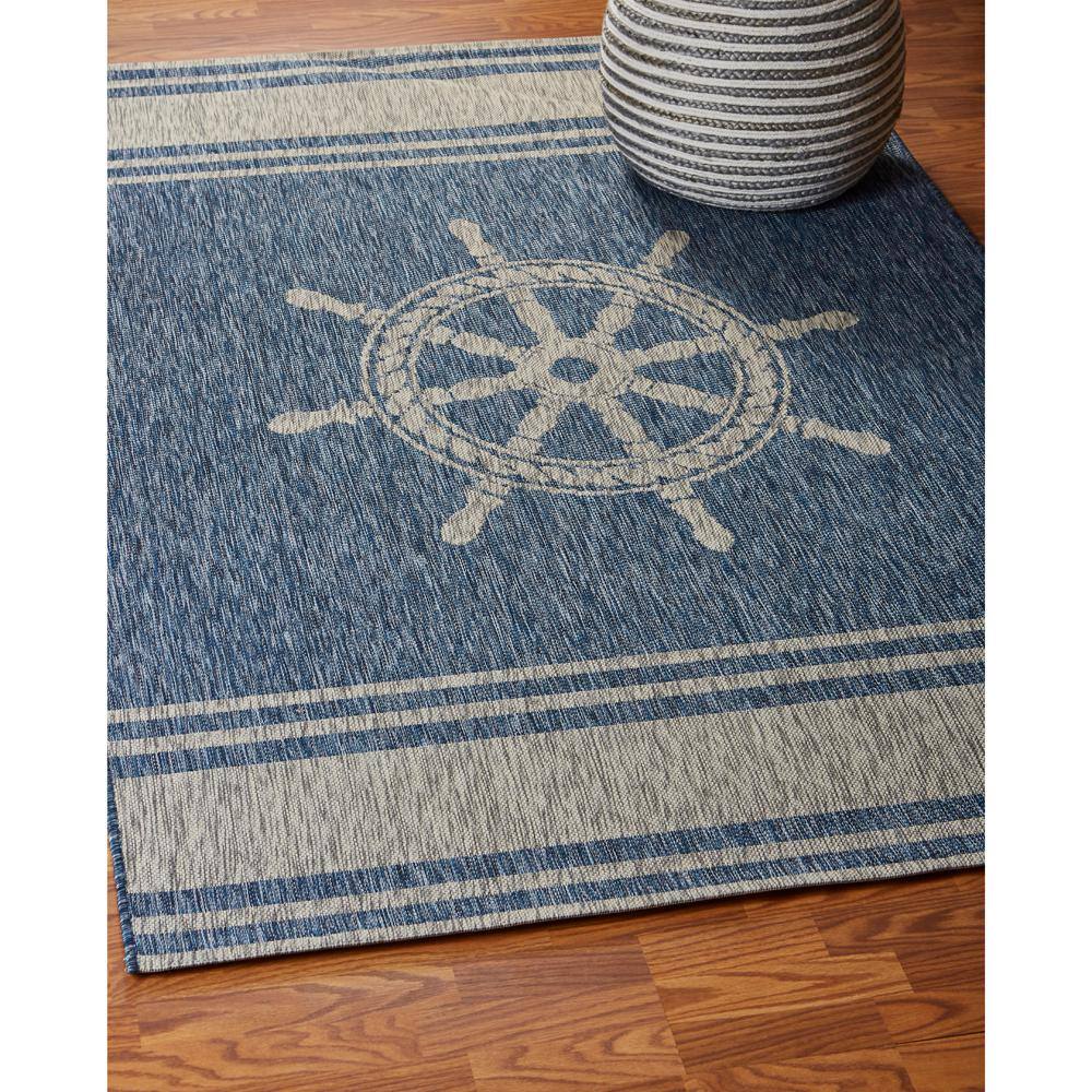 Nautical Gray and Blue Synthetic 5' x 7' Area Rug