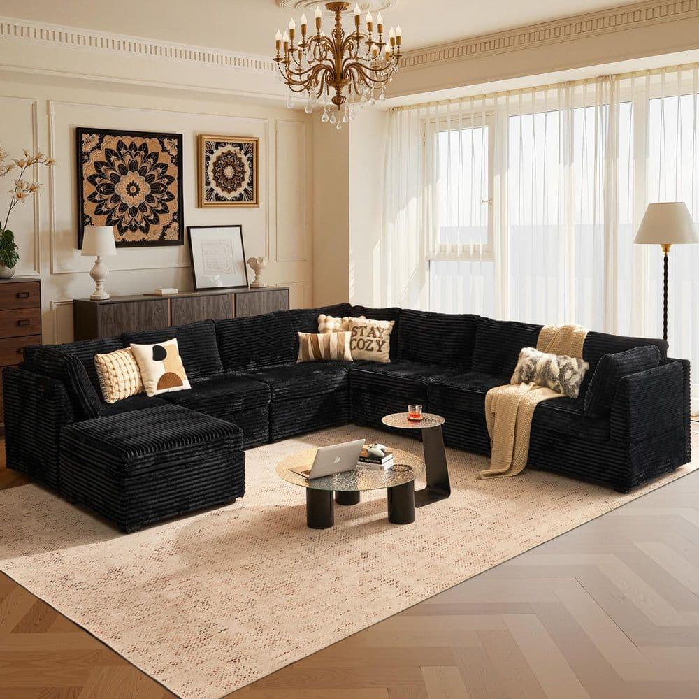 Allwex CUKE 127 in. Wide 8-Piece Modern Deep Seat Plush Corduroy L