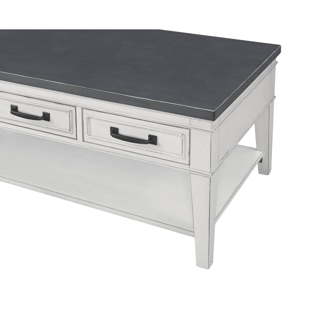 Antique White and Grey Rectangular Wood Coffee Table with Storage