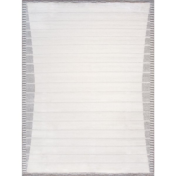Pasargad Home Sutton Ivory 12 ft. x 15 ft. Striped Polypropylene and Polyester Area Rug