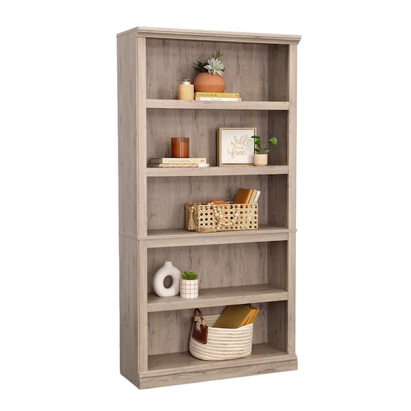 SAUDER 35.276 in. Wide Laurel Oak 5-Shelf Standard Bookcase 434823