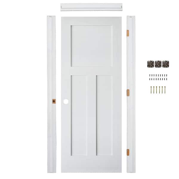 30in.x80in. Shaker 3-Panel Right-Hand Primed Solid Core MDF Wood Assembly Required Interior Door Kit w/QuickAssembleJamb