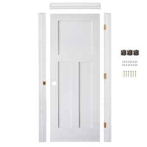 Ready-To-Assemble 24 in. x 80 in. Shaker 3-Panel Right-Hand Primed Solid Core MDF Wood Single Prehung Interior Door