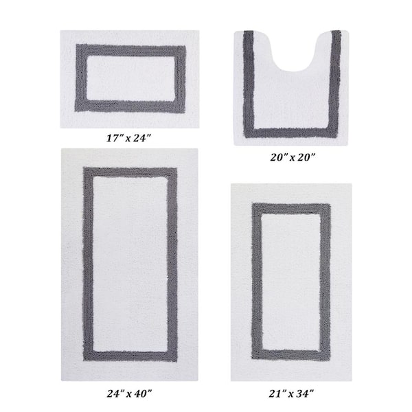 Better Trends Hotel Collection White/Gray 100% Cotton 4 Piece Bath Rug Set