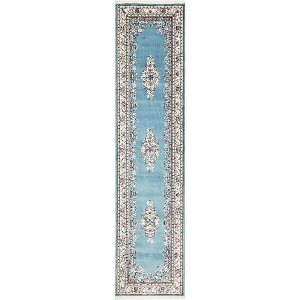 Blue Synthetic Stain-Resistant Persian Runner Rug