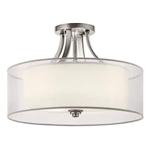 Lacey 20 in. 4-Light Antique Pewter Hallway Transitional Semi-Flush Mount Ceiling Light with Organza Shade