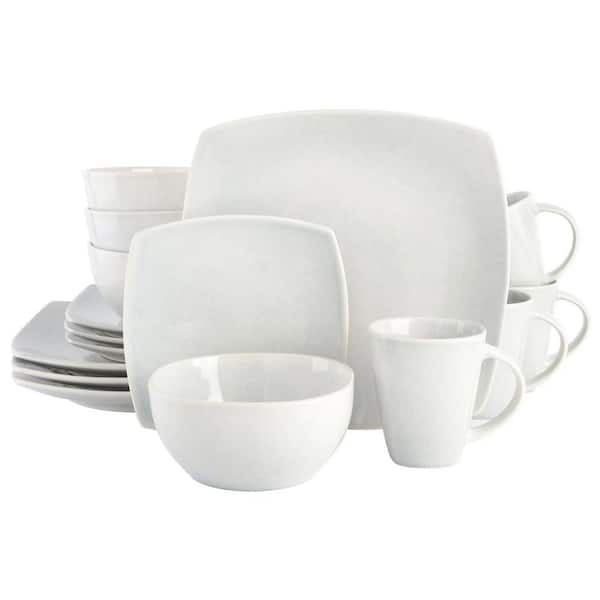 Gibson Home Soho Lounge 16-Piece Soft Square Stoneware Dinnerware Set in Stone Grey Service Set of 4