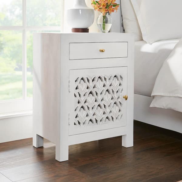 Home Decorators Collection Hallie Carved Single Door 1-Drawer Whitewash Nightstand (30 in. H x 22 in. W x 15 in. D)