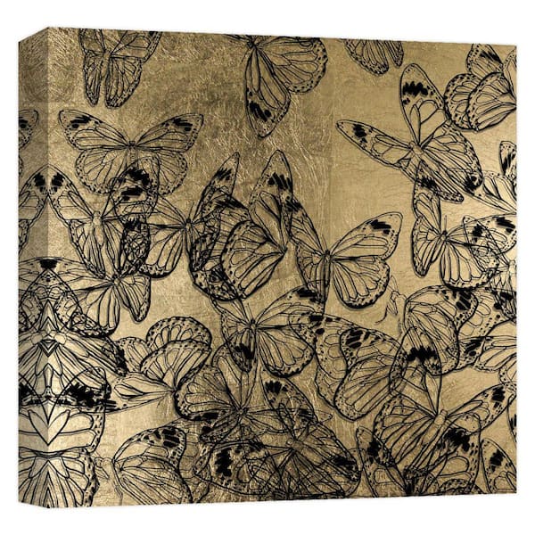 PTM Images Golden Butterfly Sketch II'' Abstract Canvas Wall Art 15 in. x 15 in.
