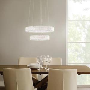 Wesley Park 150-Watt Integrated LED Chrome Pendant Hanging Light with Clear Round Acrylic Ring Shades