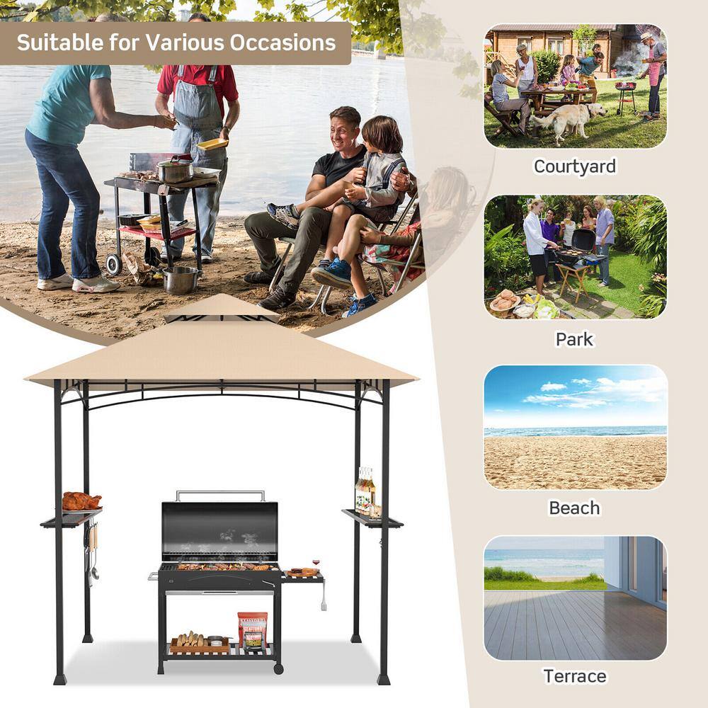 Beige 8 x 5 Feet 2-Tier BBQ Grill Gazebo with Metal Shelves