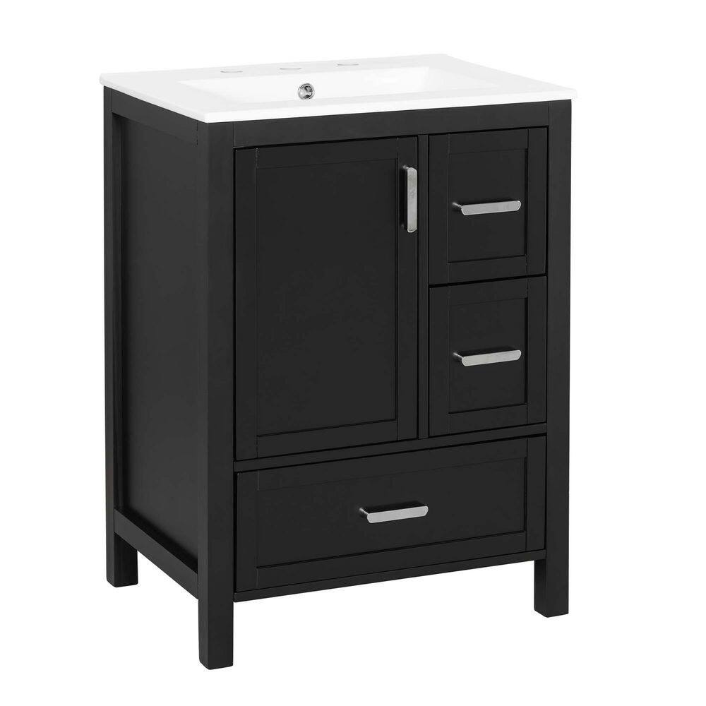 24 in. Freestanding Single Sink Black Bath Vanity with White Ceramic Top (Self Assembly Needed) price history on PriceWatchPro