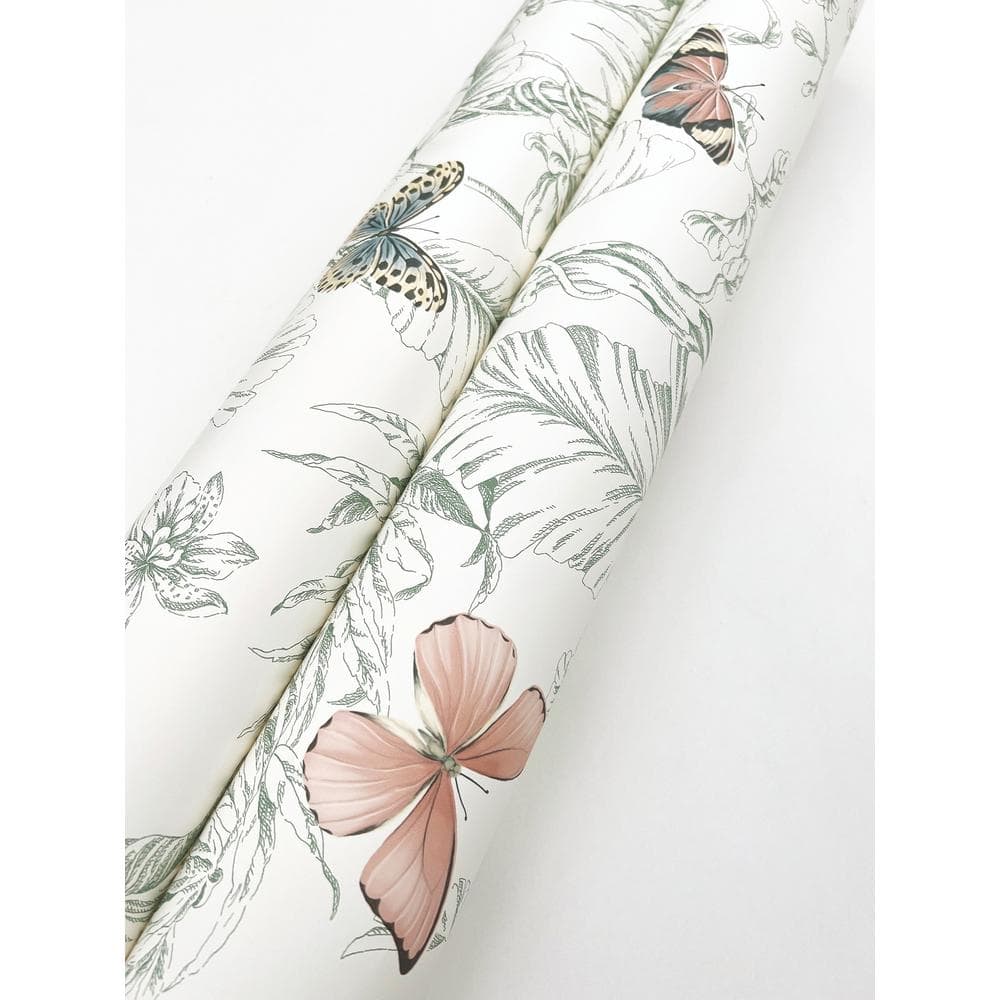 Blush and Green Tropical Butterfly Wallpaper