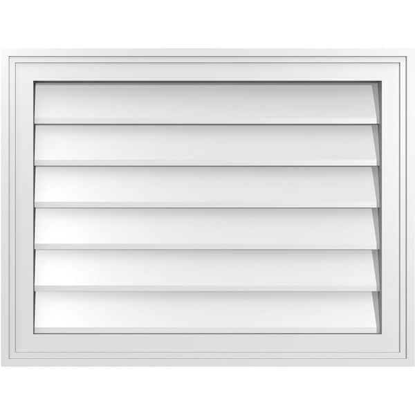Ekena Millwork 26 in. x 20 in. Vertical Surface Mount PVC Gable Vent: Decorative with Brickmould Frame