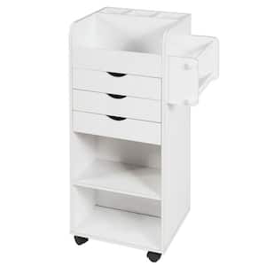 White Wooden Utility Rolling Craft Storage Cart with Drawers and Shelves