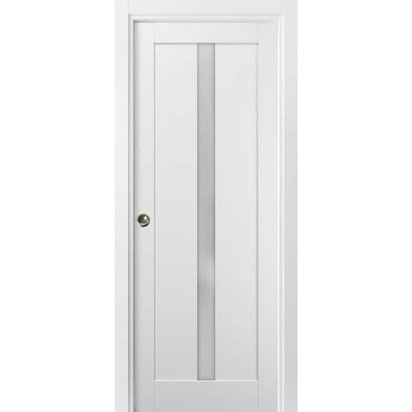 4112 30 in. x 80 in. Single Panel White Finished Solid MDF Sliding Door with Pocket Hardware