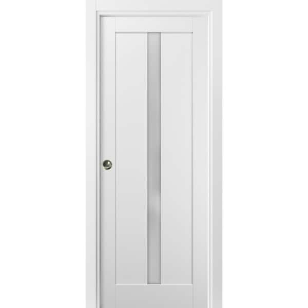 Sartodoors 4112 18 in. x 84 in. Single Panel White Finished Solid MDF Sliding Door with Pocket Hardware