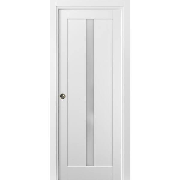 Sartodoors 4112 42 in. x 80 in. Single Panel White Finished Solid MDF Sliding Door with Pocket Hardware