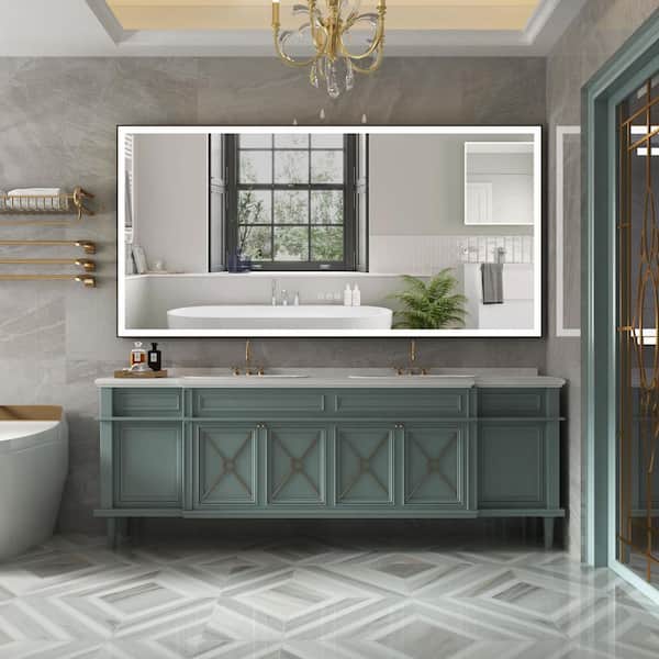 RECA 84 in W x 42 in. H Rectangular Single Aluminum Framed Anti-Fog LED Light Wall Bathroom Vanity Mirror in Matte Black