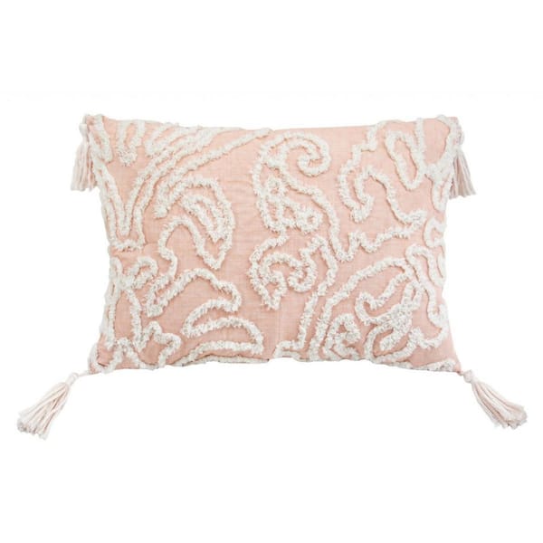 HomeRoots Beige, Ivory Damask Polyester 13 in. x 18 in. Throw Pillow