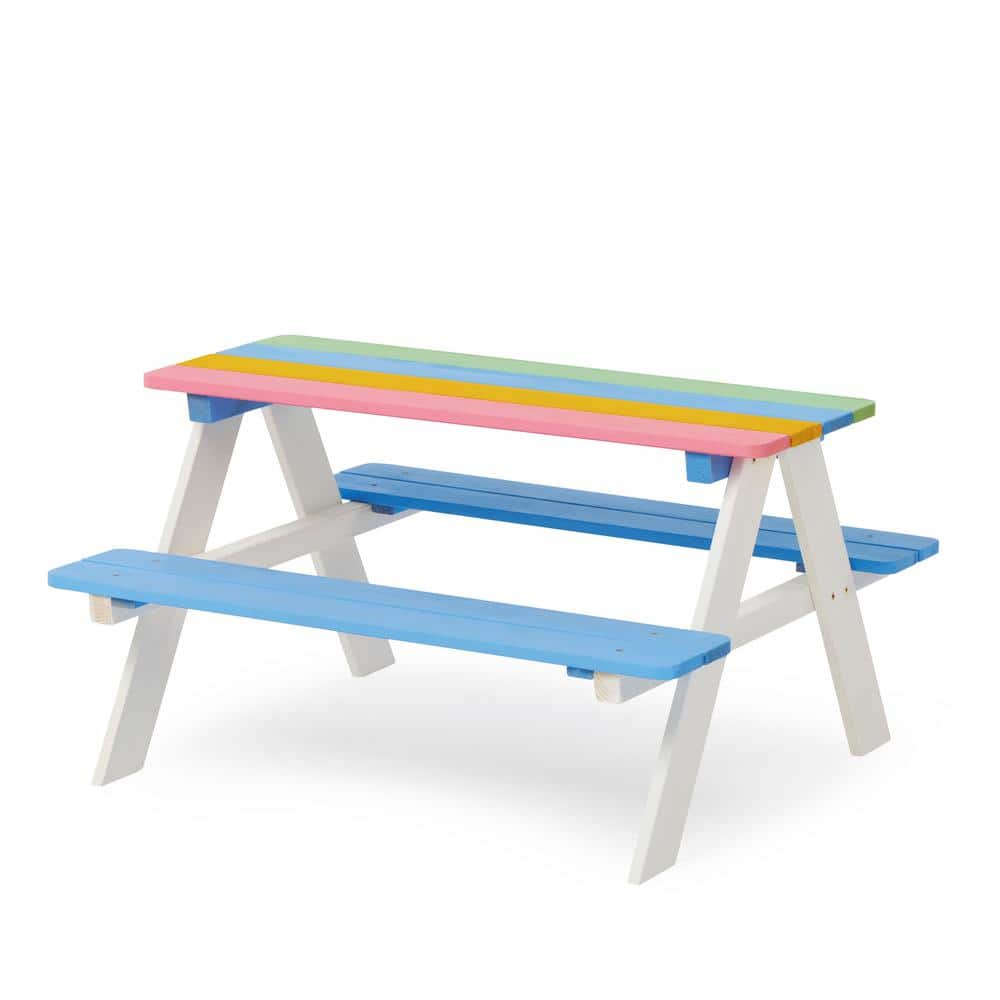 35in. Rectangle Wood Kids Picnic Table Seats 4 People for Outdoor,Table&Cha